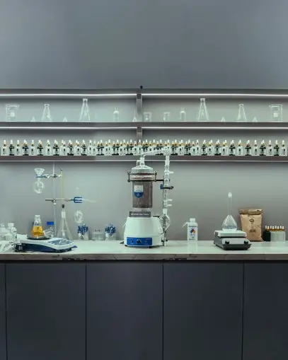 Finished laboratory bench with glassware, ready for use