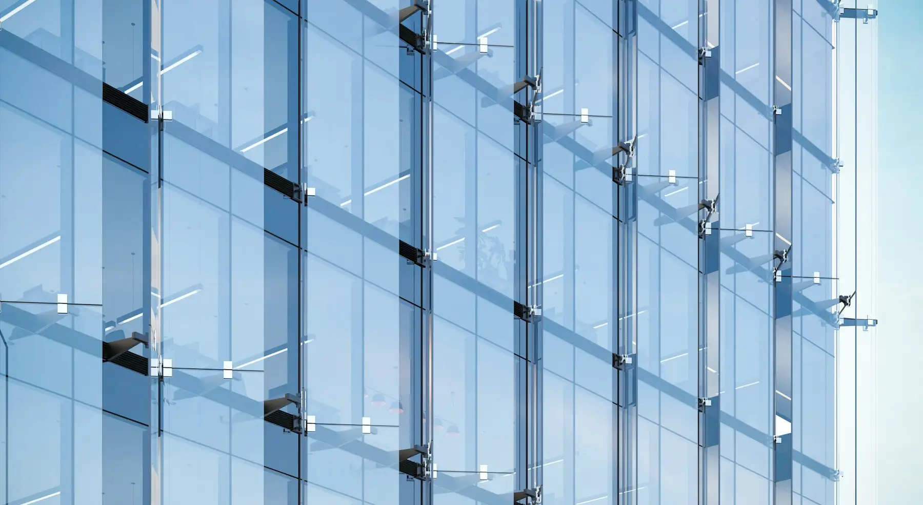 Glass curtain wall façade with point fixings