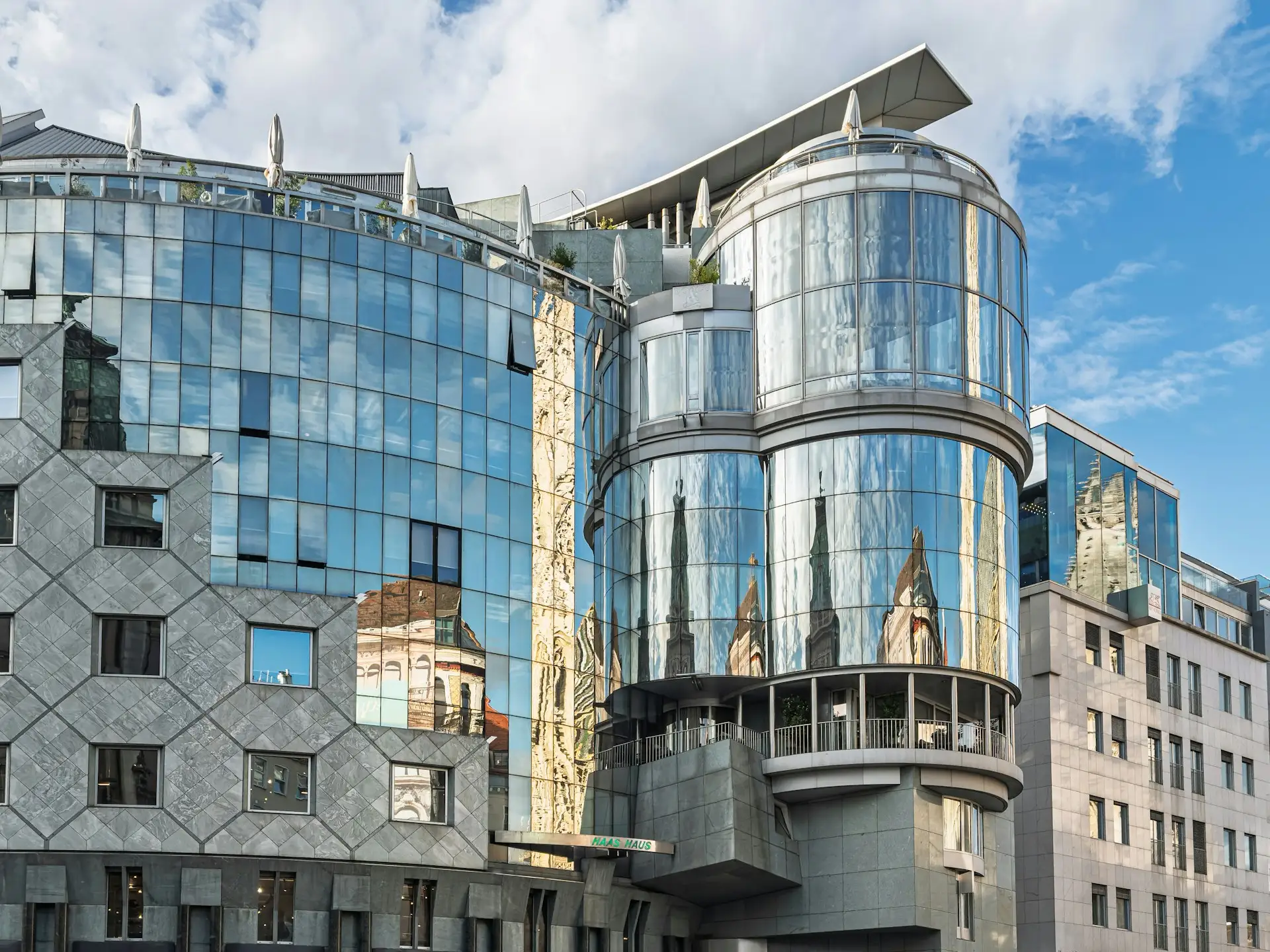 Reflective glass building façade